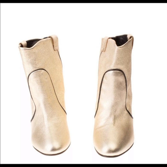 Metallic Gold Italian Leather Ankle Boots - Picture 2 of 8
